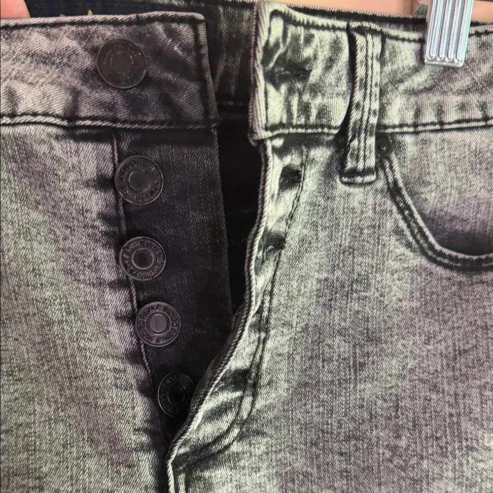 Indigo Rein Acid Wash Black Gray Distressed High-Rise Jean Shorts